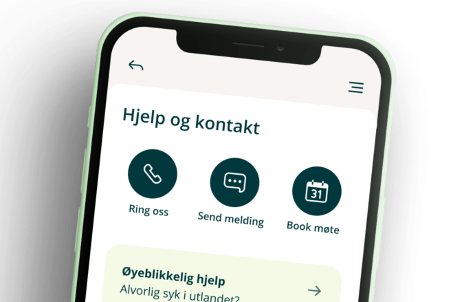 illustrasjon av siden i mobilbanken hvor du kan velge hvordan du vil kontakte banken - ringe, sende melding eller avtale møte